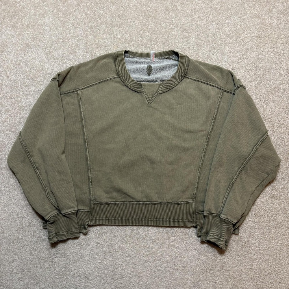 FP Movement Free People Intercept Pullover Sweatshirt SZ XS Boxy Cropped Green